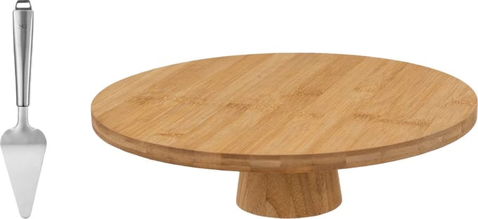 5Five taart/gebak serveerschaal - plat - rond - bamboe hout - 28 x 8 cm - presentatie schaal