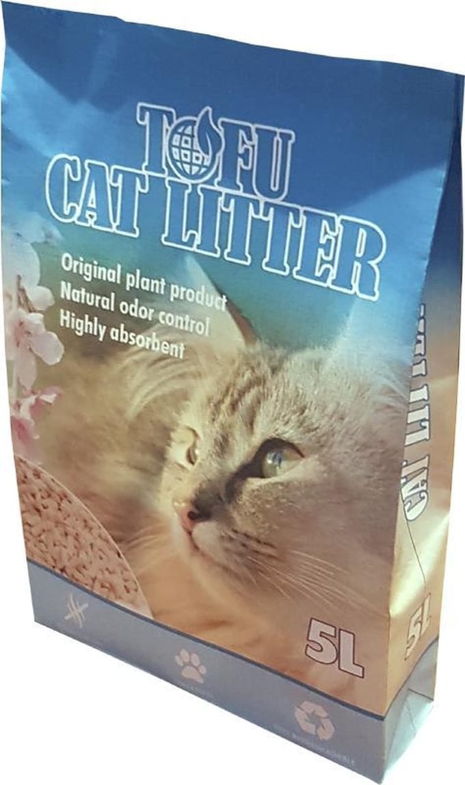 Tofu kattenbakvulling. 100% biologisch afbreekbaar. 5 Liter. Klontvormend. Regular Natural