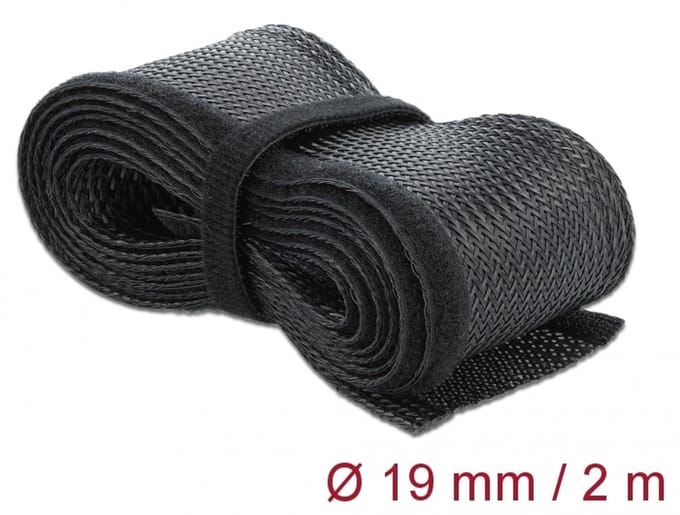 Delock Braided Sleeving with Hook-and-Loop Fastener 2 m x 19 mm black