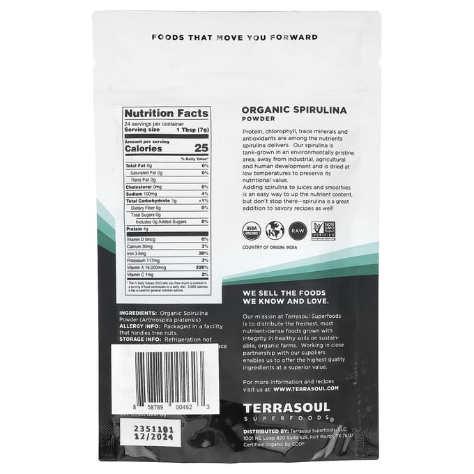 Terrasoul Superfoods, poudre de spiruline, 170 g (170g)