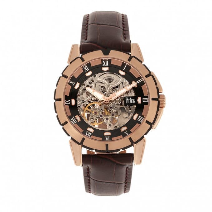 Reign Philippe Automatische Skeleton Leren Band Horloge