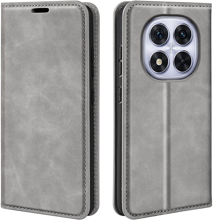 MobyDefend Hoesje - Geschikt voor Xiaomi Redmi Note 14 Pro 5G - Luxe Wallet Bookcase (Magnetische Sluiting) - Grijs