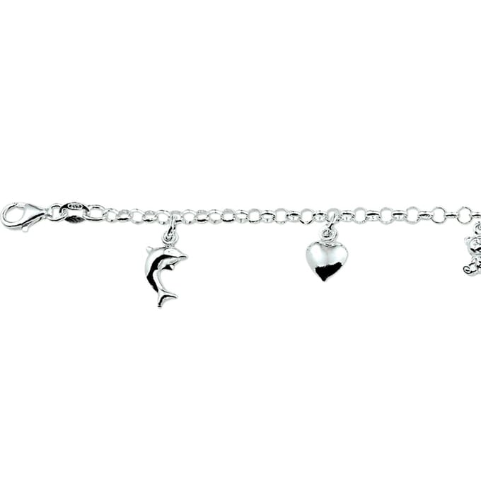 Zilver Gerhodineerde Armband diverse bedels 15 cm 1329677
