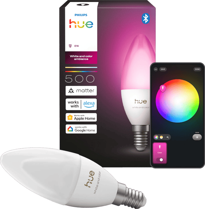 Philips Hue LED kaarslamp - E14 fitting - bevat 1 lamp - aanpasbaar wit en gekleurd licht - slimme verlichting