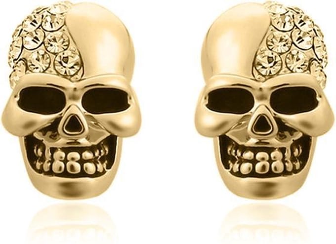 Skull Stud oorbellen Edelstaal Kristal Goudkleurig