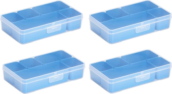 set á 4 MIXED ASSORTIMENTSDOOS  INCL. 5 UITNEEMBARE BAKJES  TRANSPARANT/BLAUW