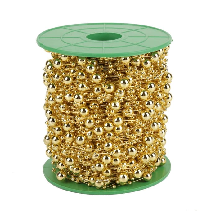 Rouleau de 60m Fil Perlé Nacré Électroplaqué Guirlande Cordon DIY Décoration de Mariage 3mm+8mm Gold beige