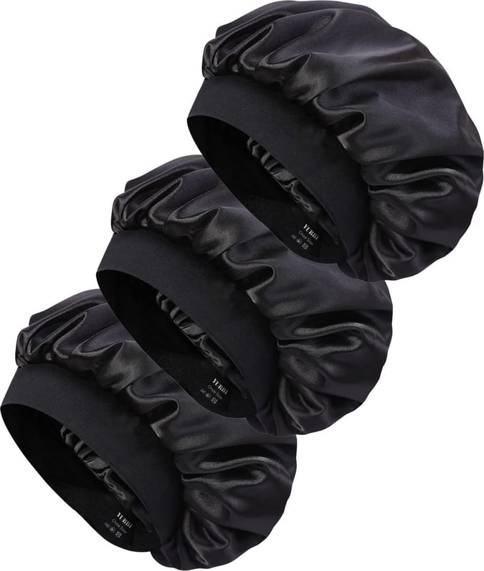 YUBBI 3 Stuks Bonnet Slaapmuts - Elastische Hoofdband - Nachtmuts - Haarverzorging - Zwart