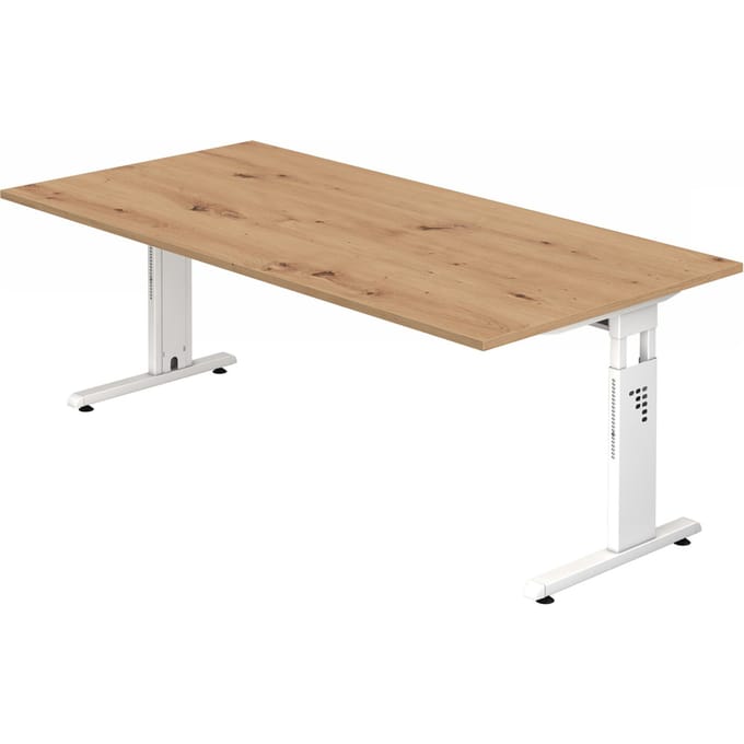 MEGA 2E W | Bureau - 200 x 100 Tafelhoogte I In hoogte verstelbaar Essen-Eik/Wit