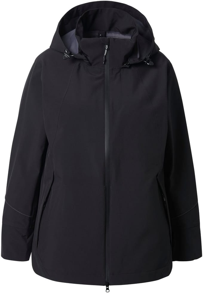 Ulla Popken - Dames - Performance-jas waterdicht capuchon 2-wegrits - Zwart - Maat 42+