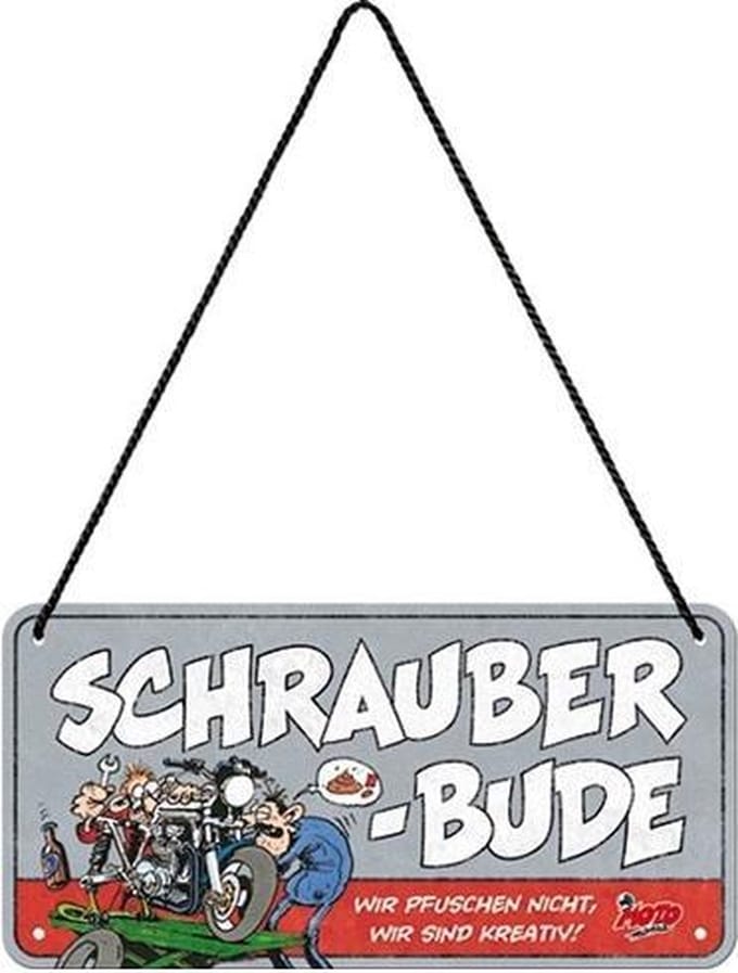 MOTOmania Schrauber-bude. Metalen wandbord 10 x 20 cm.