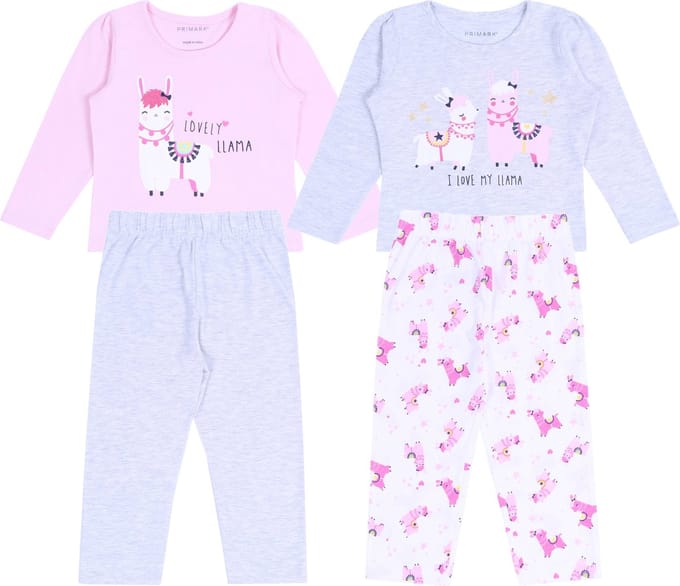 2 x Grijs met roze lama pyjama
