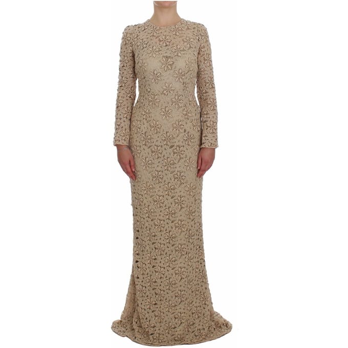 Dolce & Gabbana Kanten Sheath Maxi Jurk, Beige