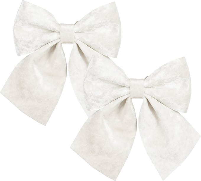 House of Seasons Kerst strik ornamenten - 2x - wit - 20 x 24 cm - polyester fluweel - kerststrik