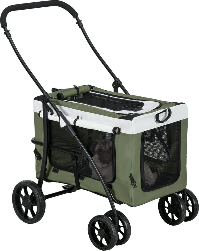 PawHut-Hundewagen-Polyester, Stahl-81L x 58B x 97,5H cm-Dunkelgrün