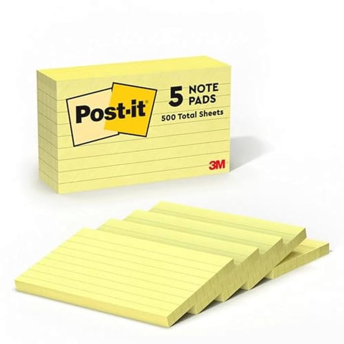 Gevoerd Sticky Notes 3 x 5 inch in Canarische Geel - 5 Pads per Verpakking