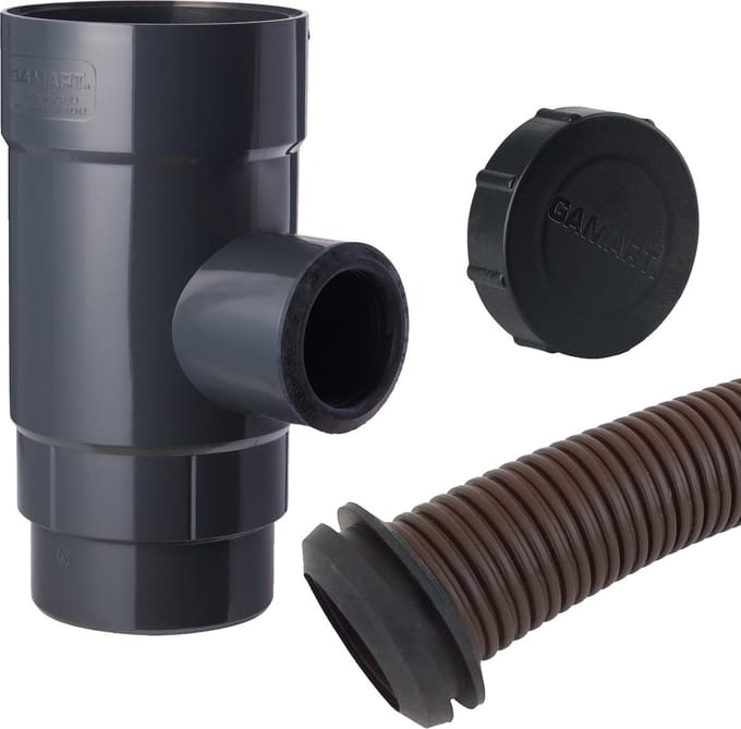 Regenton vulautomaat 90/50mm - met winterplug en ribbelslang - Complete set - Grote uitloop