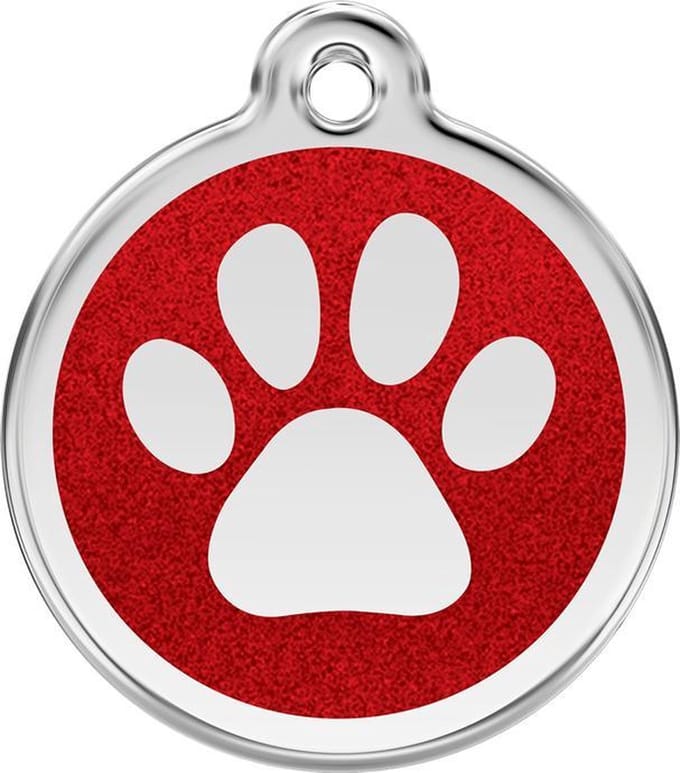 Red Dingo Hondenpenning 20 mm pootje glitter rood