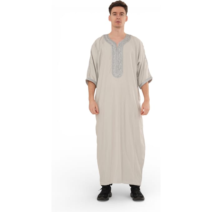 Grijze Marokkaanse Thobe-gewaad voor heren Eid Djellaba Gandoura Jubba-HM65