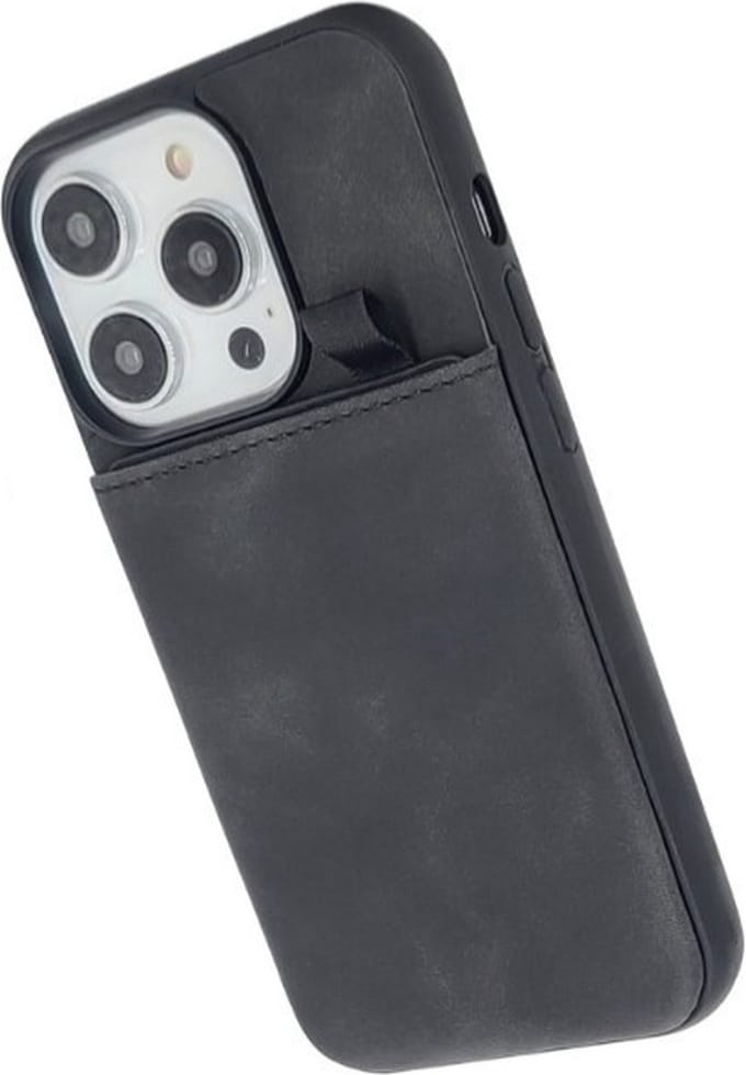 Cityhoesje - iPhone 16 Pro - Backcover - Pasjeshouder - Suede - Zwart