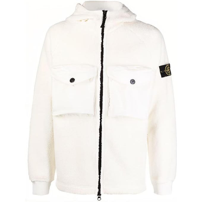 Stone Island FW21 Logo Patch Lamsvelpaneel Dubbele Zak Capuchonjas Heren jassen Wit 751560134-V0001 XL white