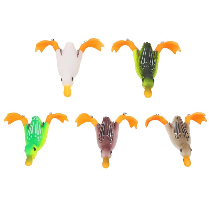 5 stuks Topwater Eend Aas 3D Rubber Drijvende Eend Vis Aas met Haken Baarsvissen Aas orange