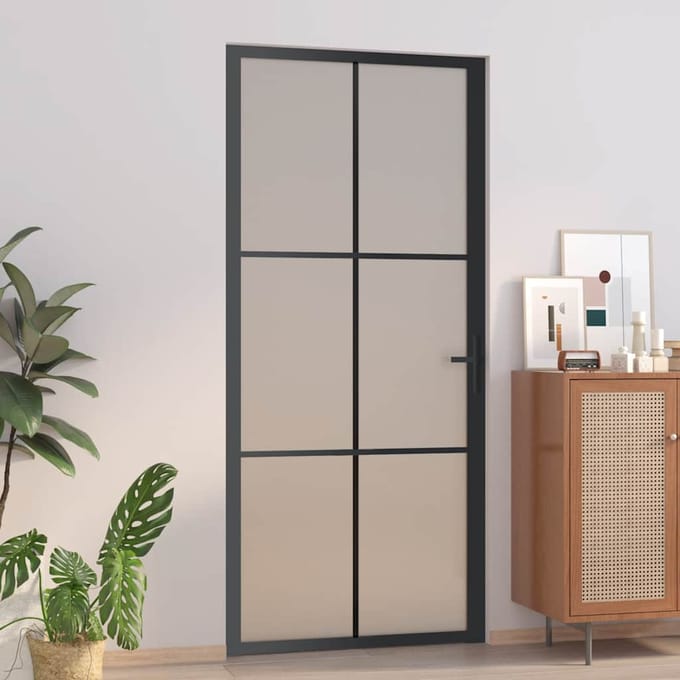 vidaXL - Binnendeur - 93x201,5 - cm - matglas - en - aluminium - zwart