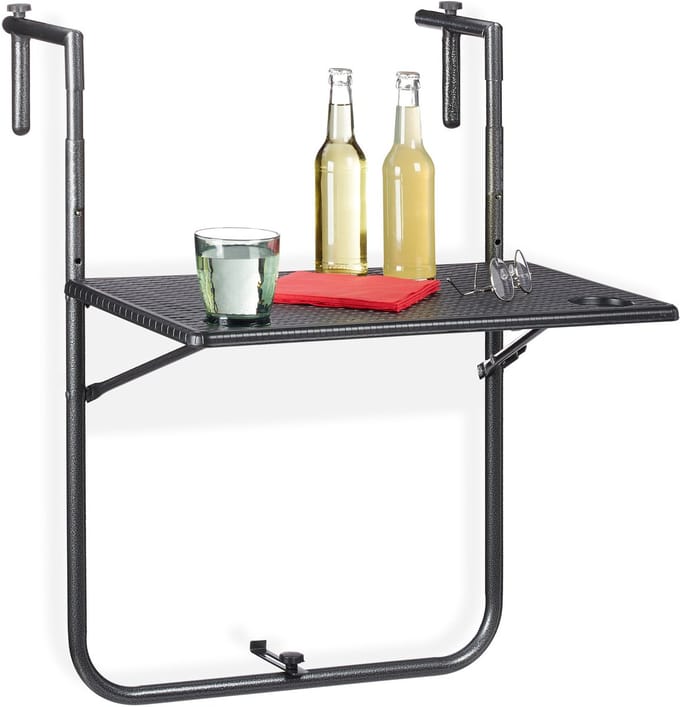 hangtafel balkon - inklapbaar - hangend - verstelbaar - 59,5 x 36 cm - rotan look
