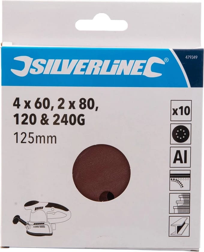 Silverline Geperforeerde klittenband schuurschijven - Ø 125 mm - 10 stuks - diverse korrelgroftes