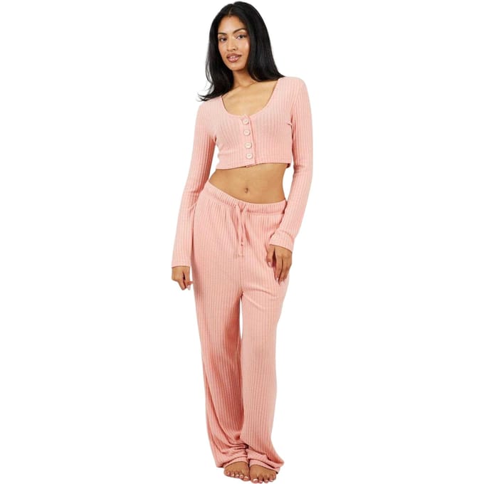 Brave Soul Geribde loungewear-set voor dames (Stoffig Roze)