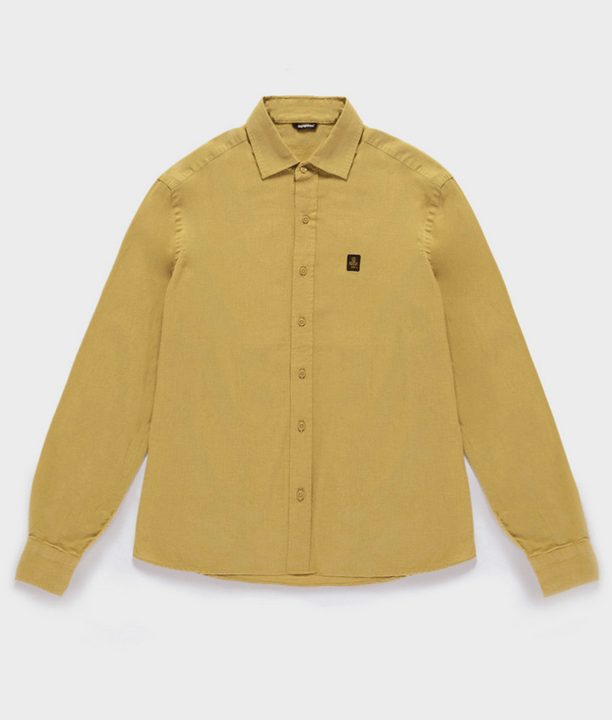 Gemengd shirt linnen man gebruind goud