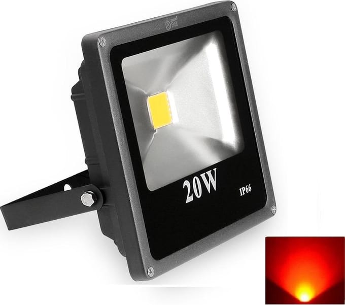 LED Bouwlamp / SchijnwerperRood - 20 Watt - Plat