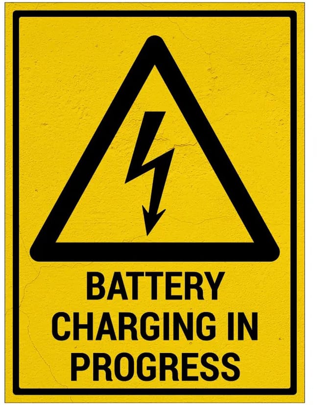Battery charging in progress bord met tekst | Sign Again materiaal | 20 x 15 cm