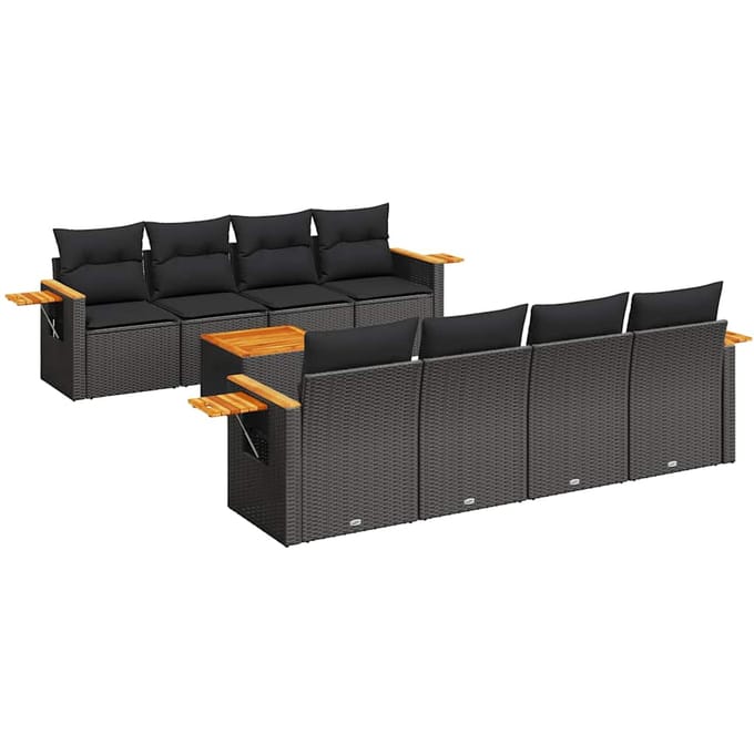 vidaXL - 9-delige - Loungeset - met - kussens - poly - rattan - zwart
