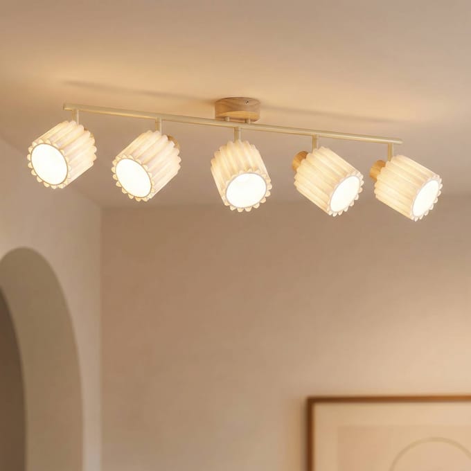 Lindby - buitenspot - 5lichts - rubberhout, linnen - H: 17 cm - E14 - Licht hout, beige