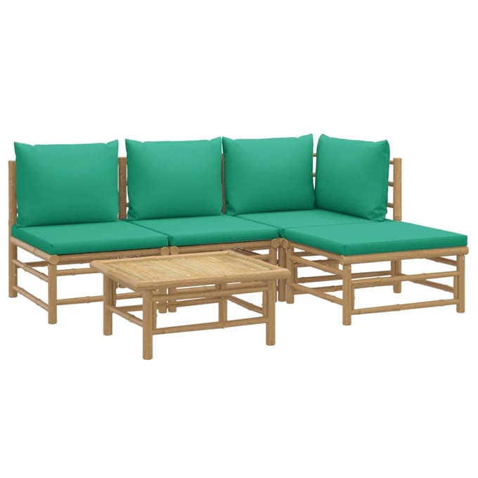 vidaXL - 5-delige - Loungeset - met - kussens - bamboe - groen