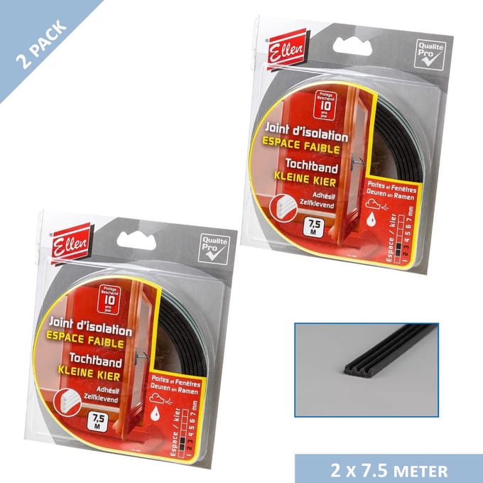 Ellen tochtband - K-profiel - 9 x 3 mm - 15 mtr - Zwart