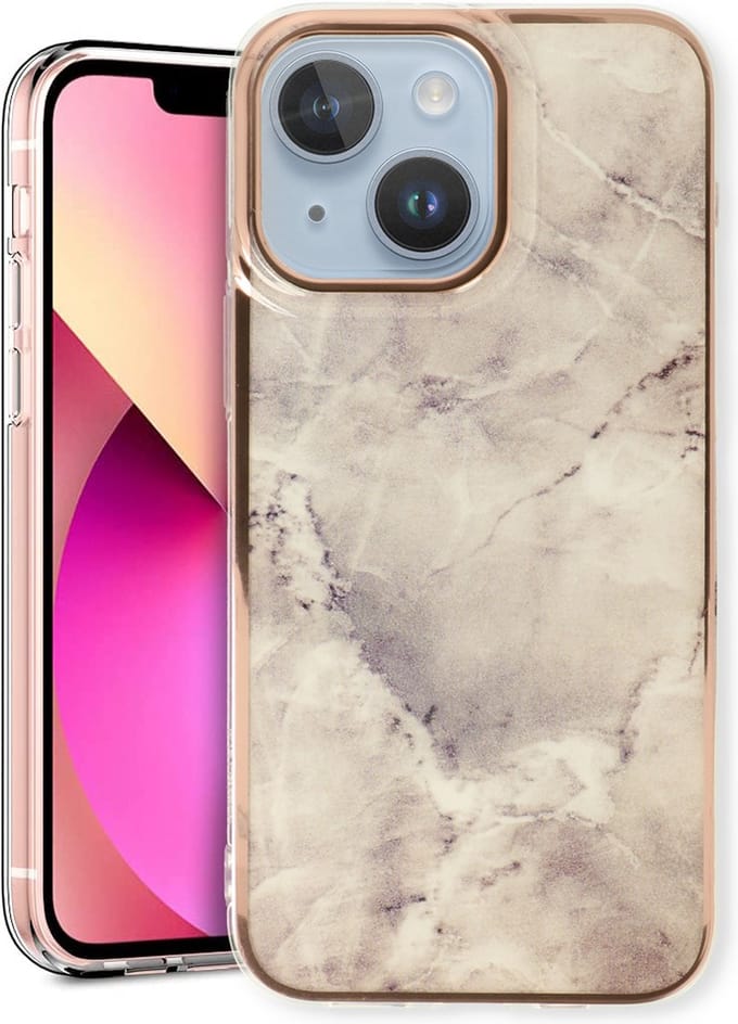 Casemania Hoesje Geschikt voor Apple iPhone 14 Plus - Steen - Siliconen Marmer Back Cover