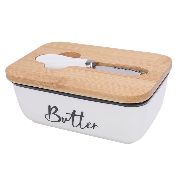 Boterschaal Rechthoekige Vorm Multifunctioneel 500ml Inhoud Boterhouder Dienblad voor Keuken Wit White beige