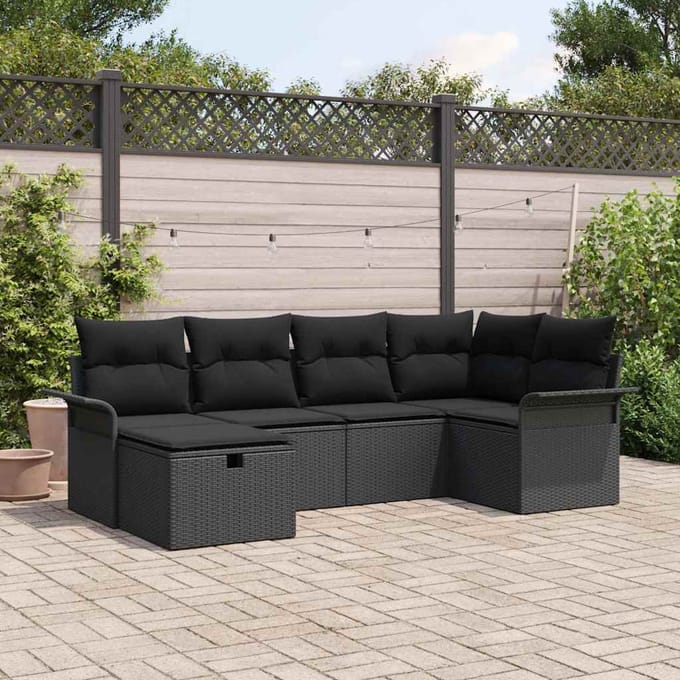 vidaXL - Tuinbank - Set - 6 - st - Zwart - poly - rattan