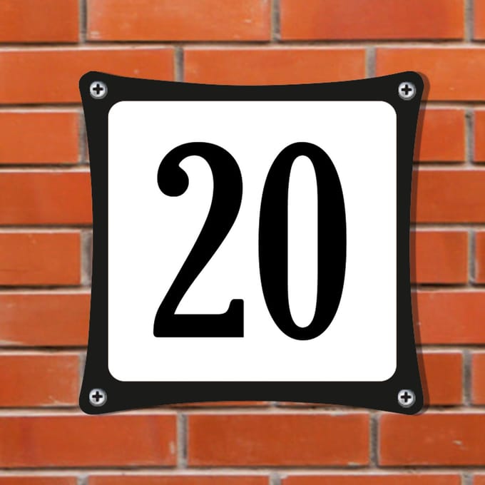Decoporta Huisnummerbord Emaille-Look - Nummer 20 - Standaard - 10 x 10 cm | incl. schroeven