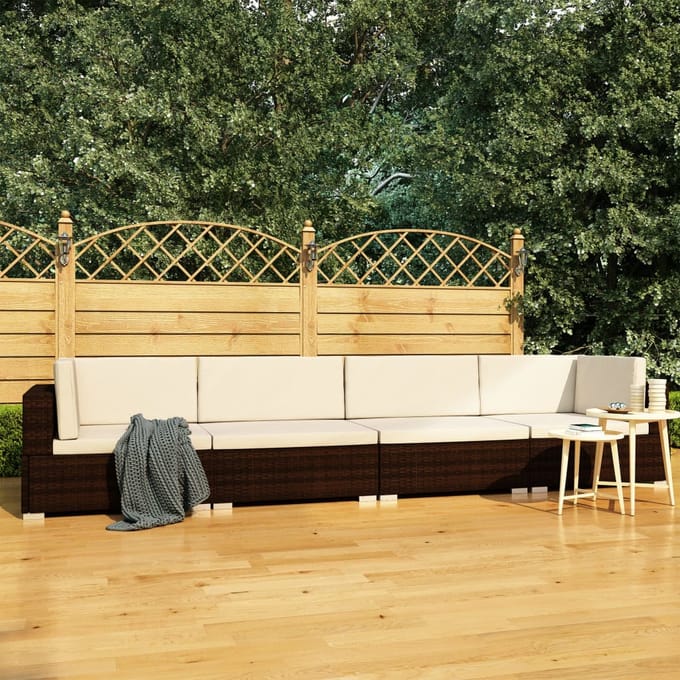 vidaXL - 4-delige - Loungeset - met - kussens - poly - rattan - bruin