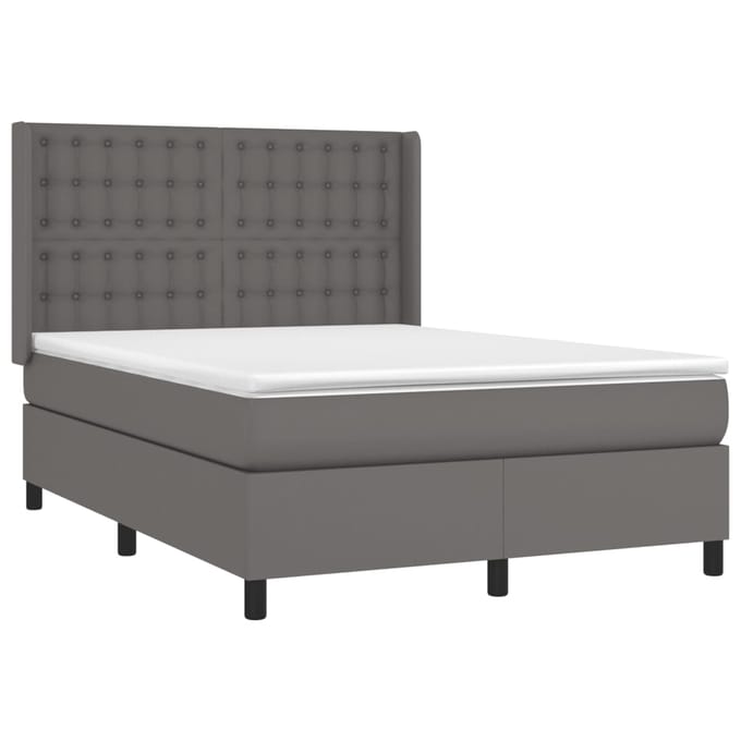 vidaXL - Boxspring - met - matras - kunstleer - grijs - 140x200 - cm