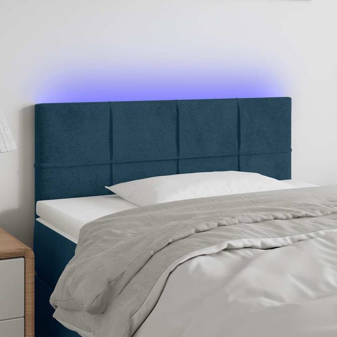 vidaXL - Hoofdbord - LED - 100x5x78/88 - cm - fluweel - donkerblauw