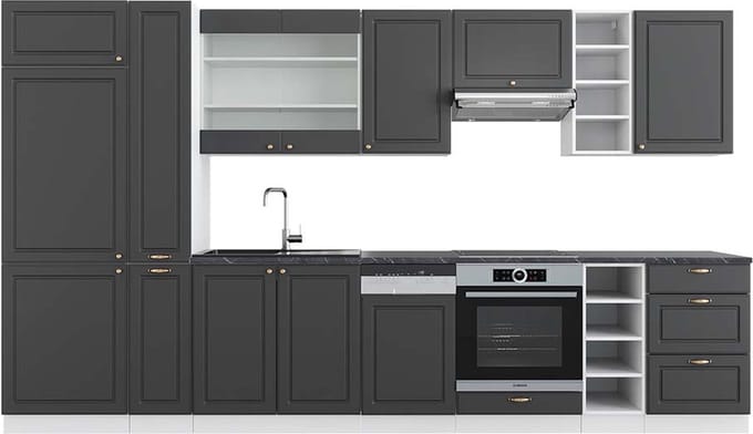 Vicco Fame-Line Complete keukeneenheid – 355 cm, WB Antraciet Antraciet-Goud/Wit