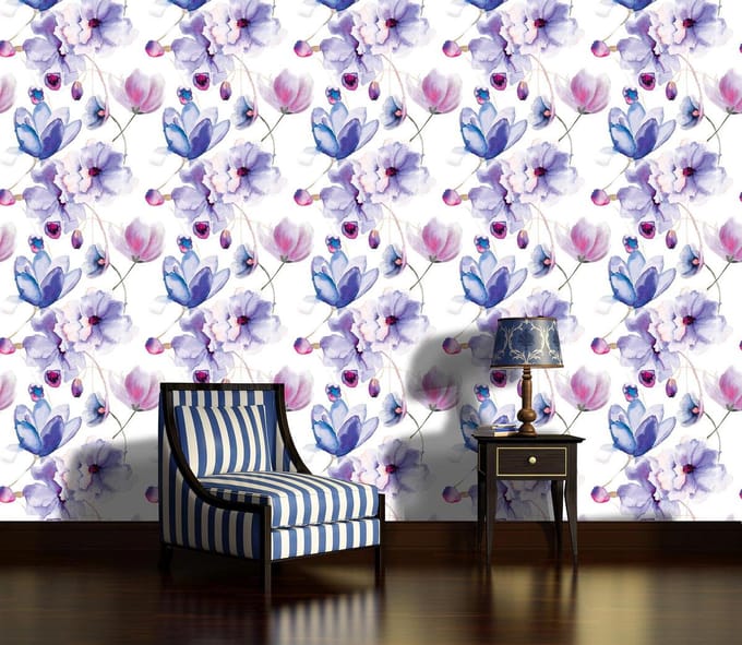Flowers Pattern Purple Photo Wallcovering