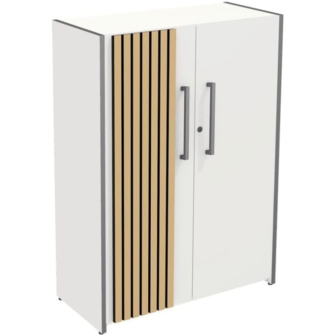 Luxe Design Dressoir Oxford - Akoestische Lattenwand Eiken - Wit - 111cm