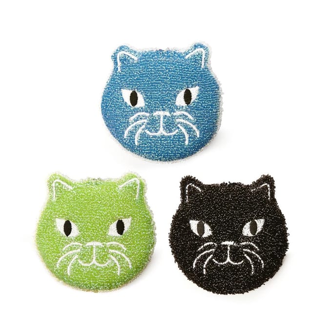 Kikkerland Afwassponsjes - Spons - Set van 3 - In een kat design