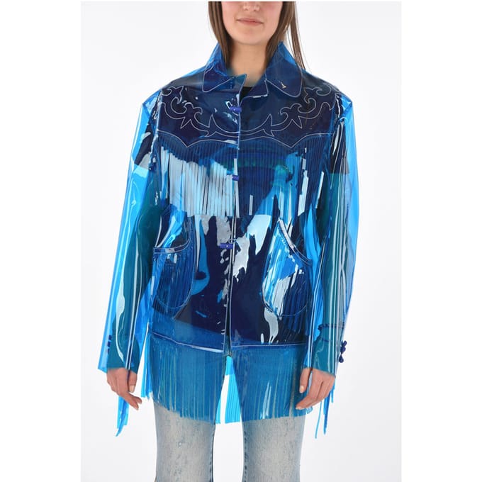 westernjas van pvc met franjes in blauw