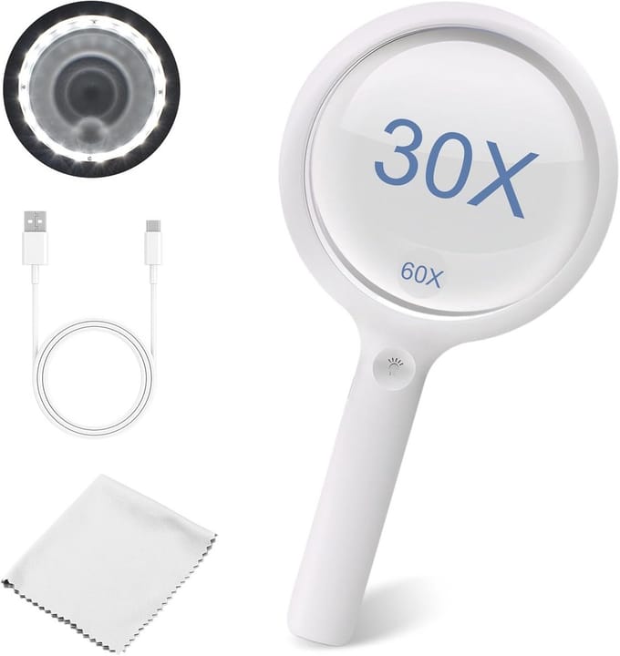 Vergrootglas met Licht 30x 60x USB Oplaadbaar voor Senioren Lezen en Inspectie